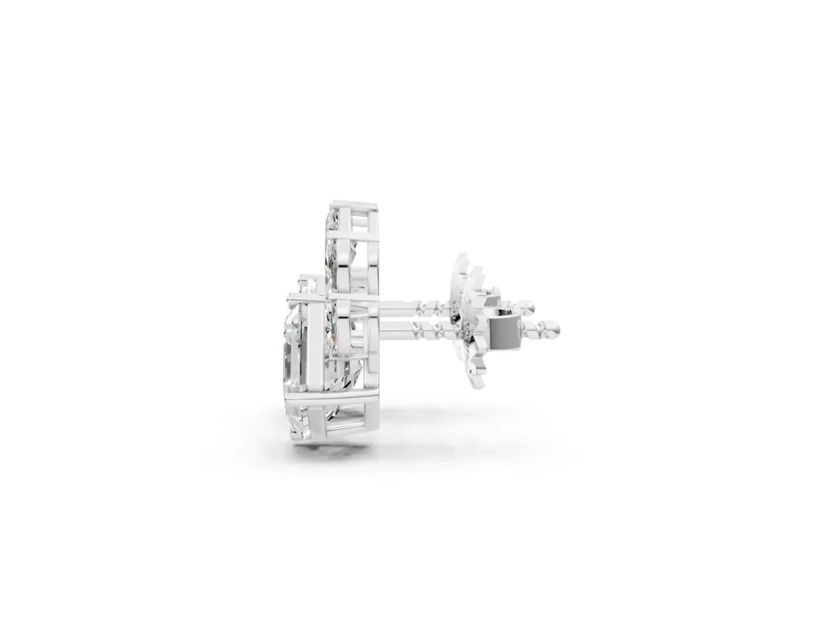 Asscher and Marquise Diamond Cluster Stud Earrings Silver