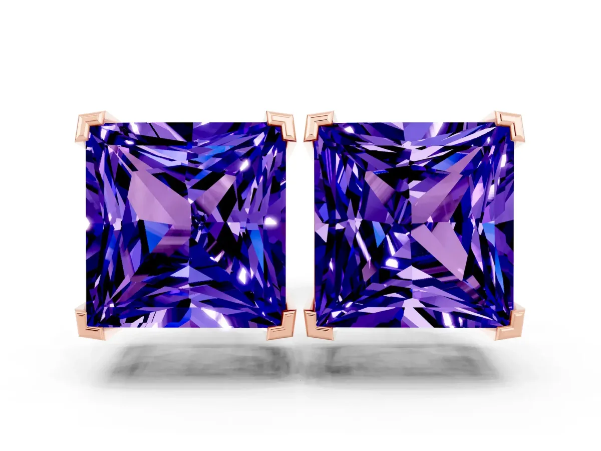 Princess Cut Tanzanite Stud Earrings Rose gold