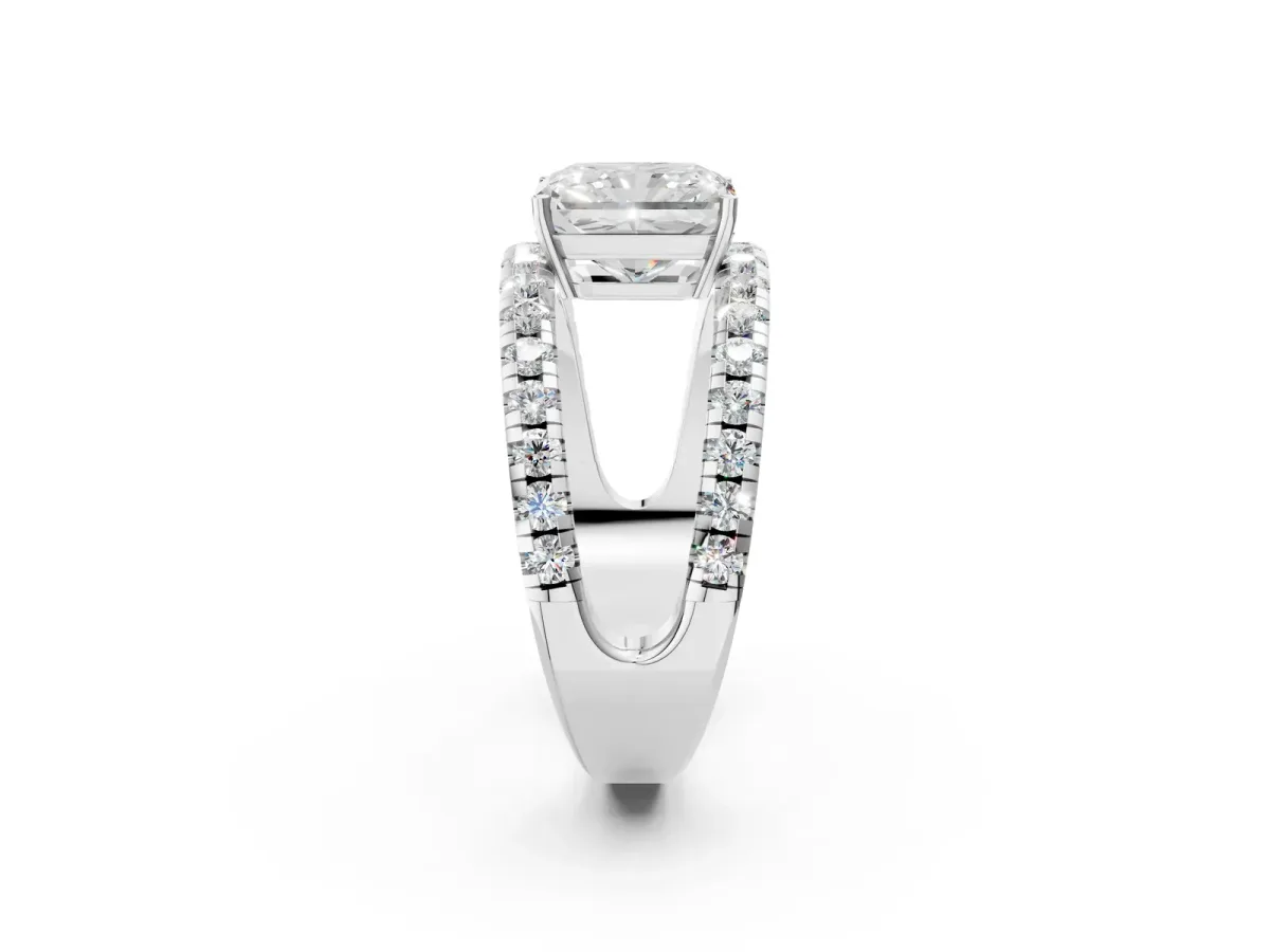 Radiant Cut Solitaire Split Shank Pave Diamond Ring Platinum
