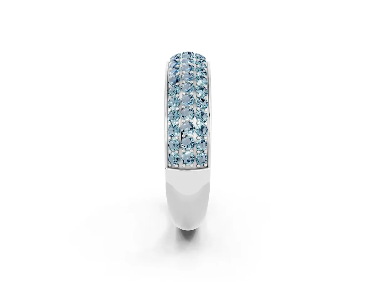 Three-Row Round Aquamarine Eternity Band with Shared Prong Setting Platinum