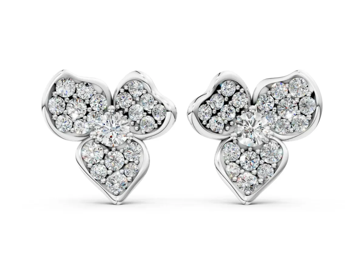 Round Diamond Pavé Flower Stud Earrings Platinum