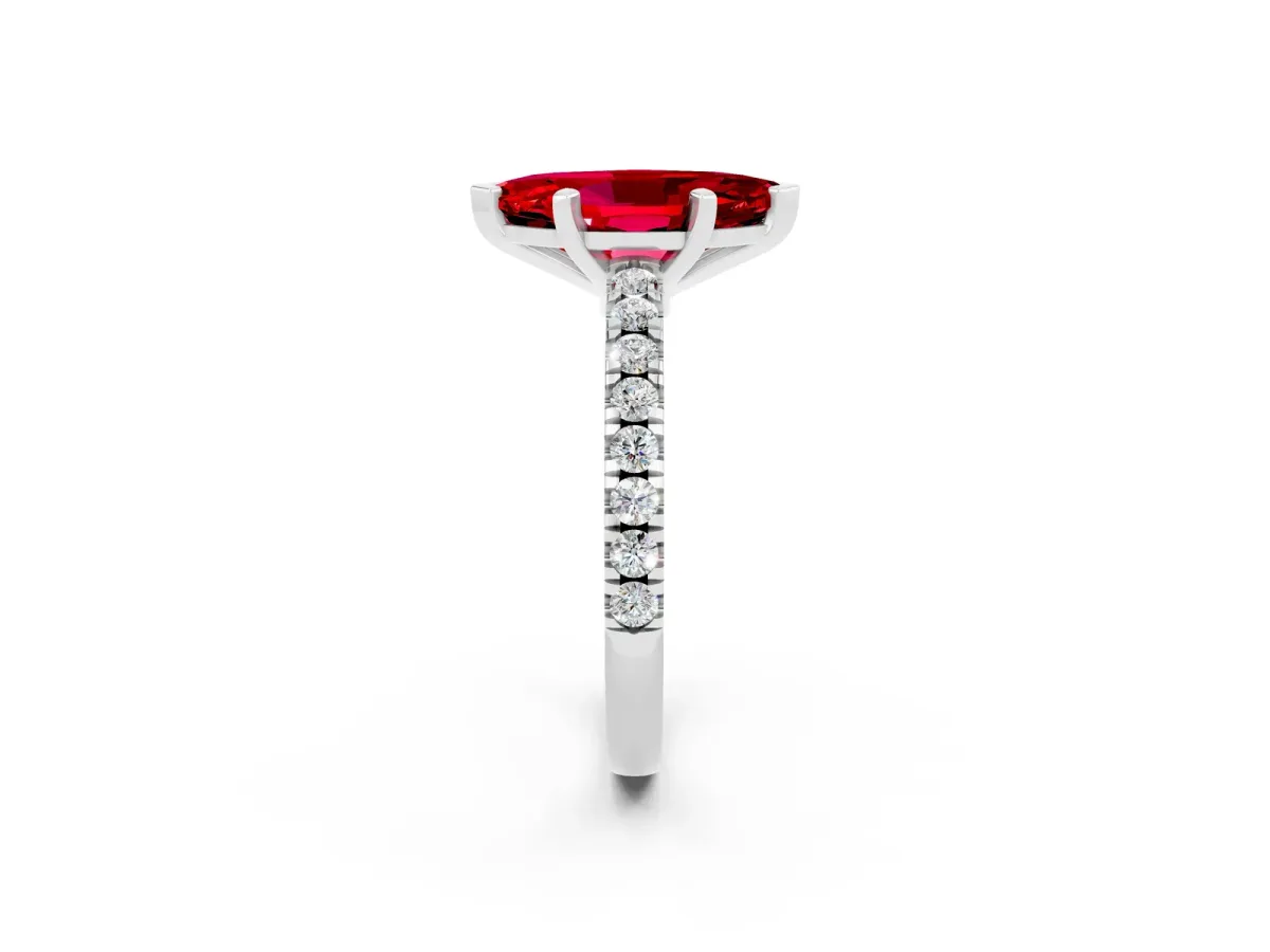 Marquise Cut Solitaire Ruby with Pavé Band and Four-Prong Setting Platinum