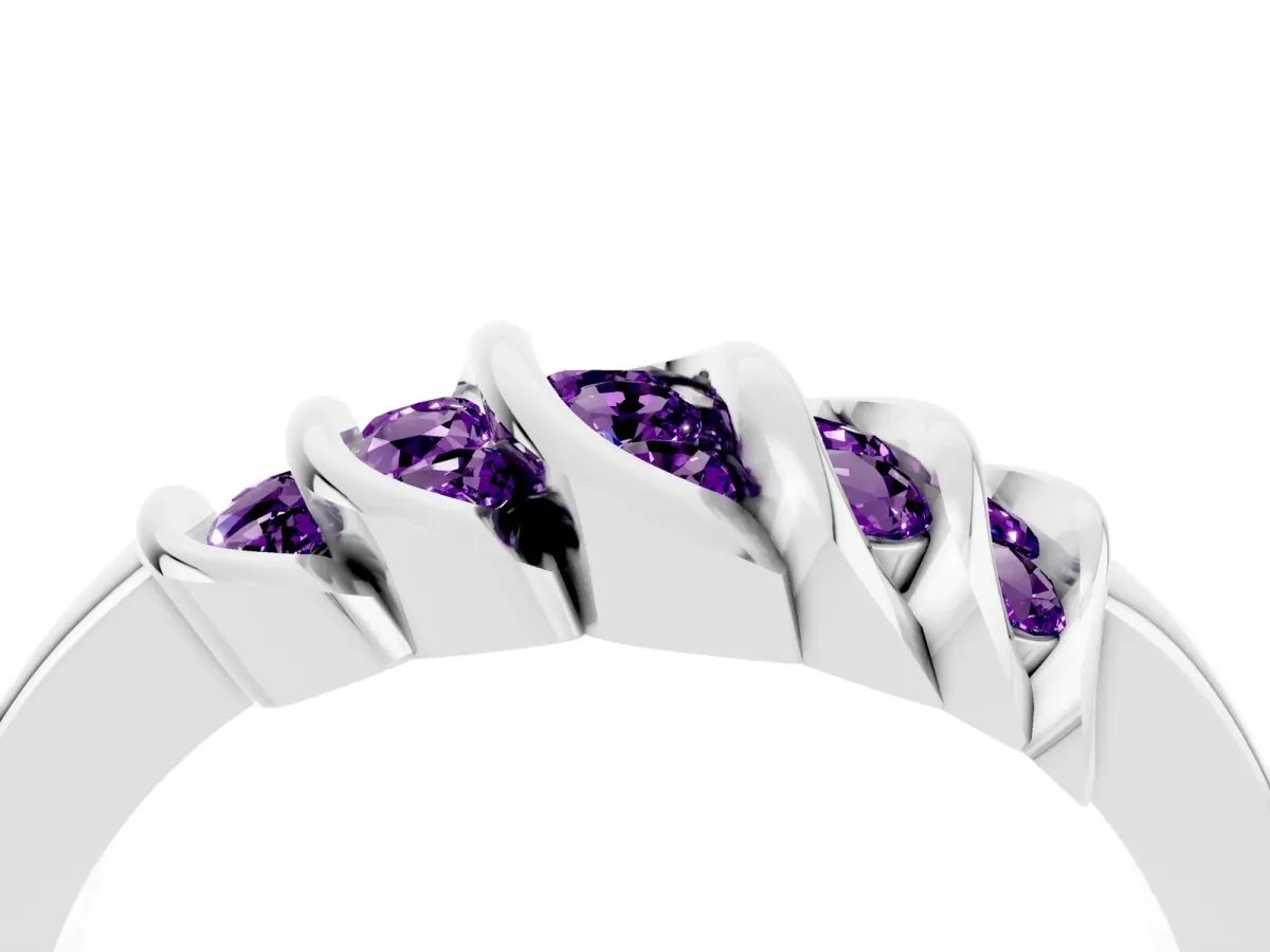 Round Amethyst Multi-Row Crossover Band Silver