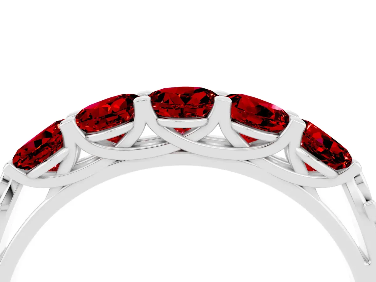 Five-Stone Round Ruby Prong-Set Band Platinum