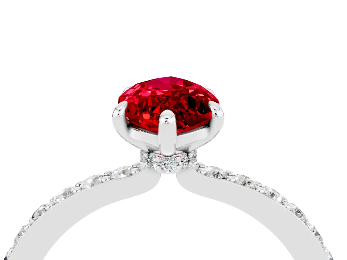 Marquise Cut Ruby Solitaire Engagement Ring with Pavé Band and Four-Prong Setting Platinum