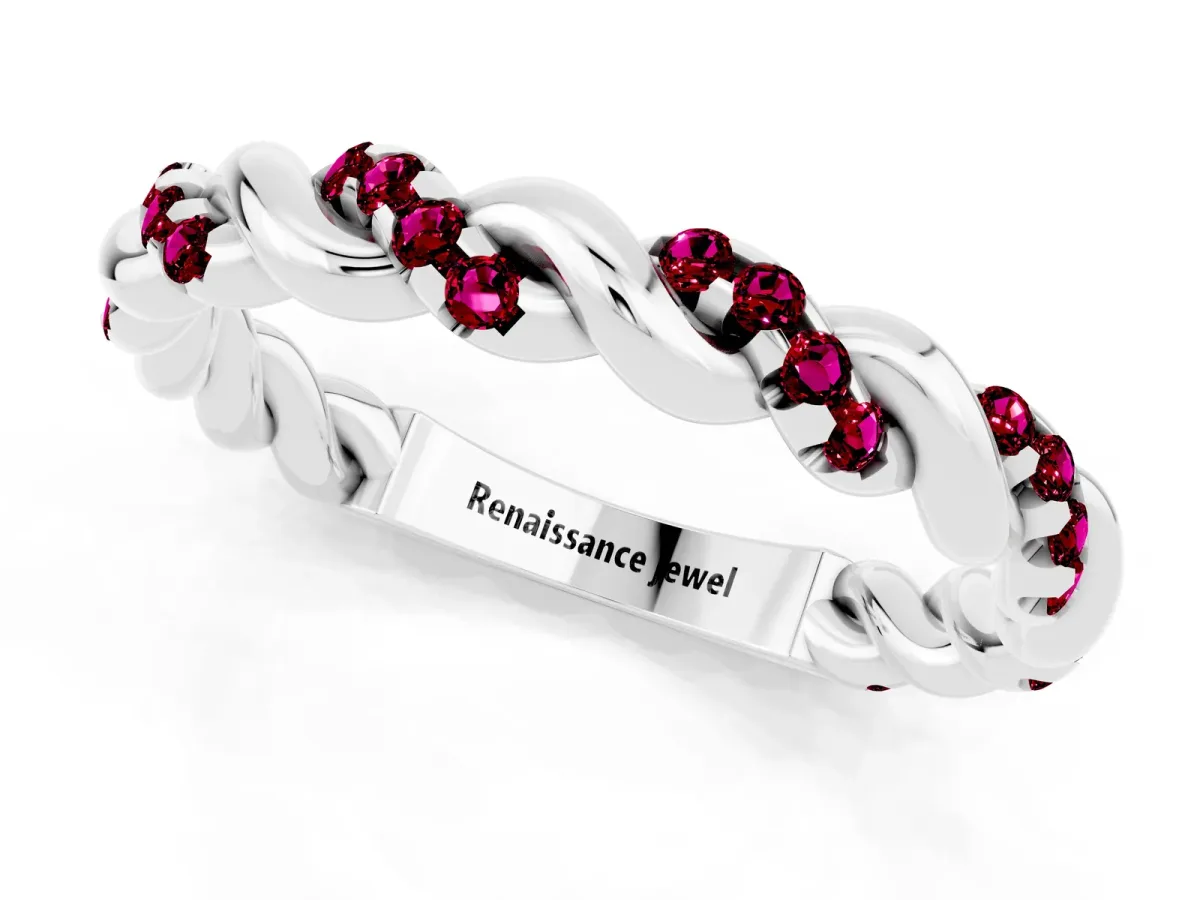 Twisted Pavé Round Garnet Eternity Band Silver