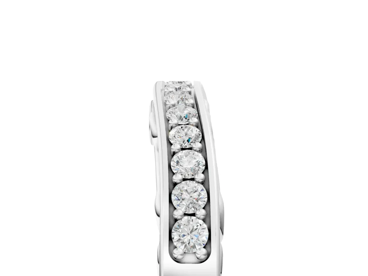 Channel Set Round Diamond Contoured Band Silver
