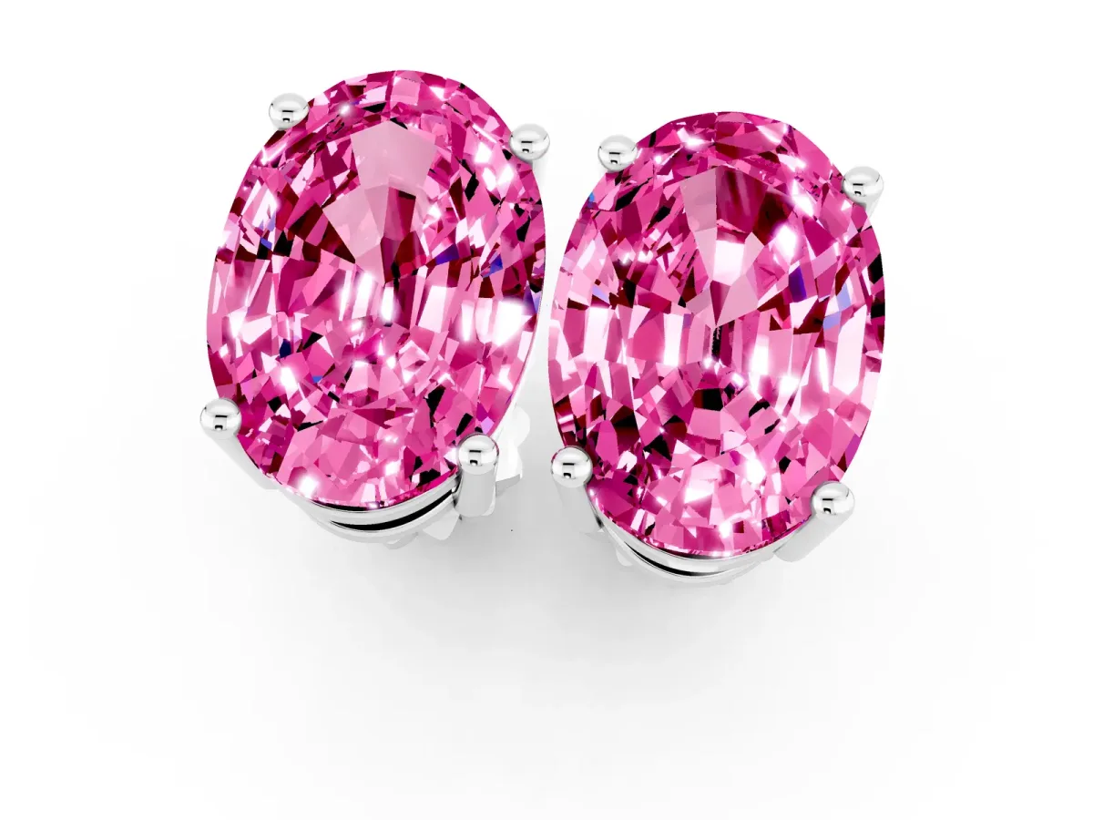 Oval Cut Pink Sapphire Stud Earrings Silver