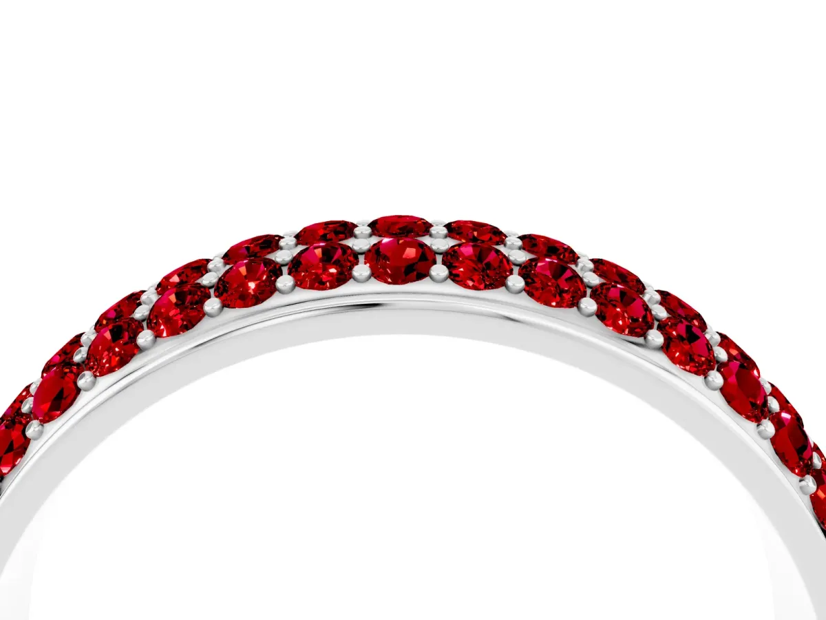 Three-Row Round Ruby Eternity Band with Shared Prong Setting Silver