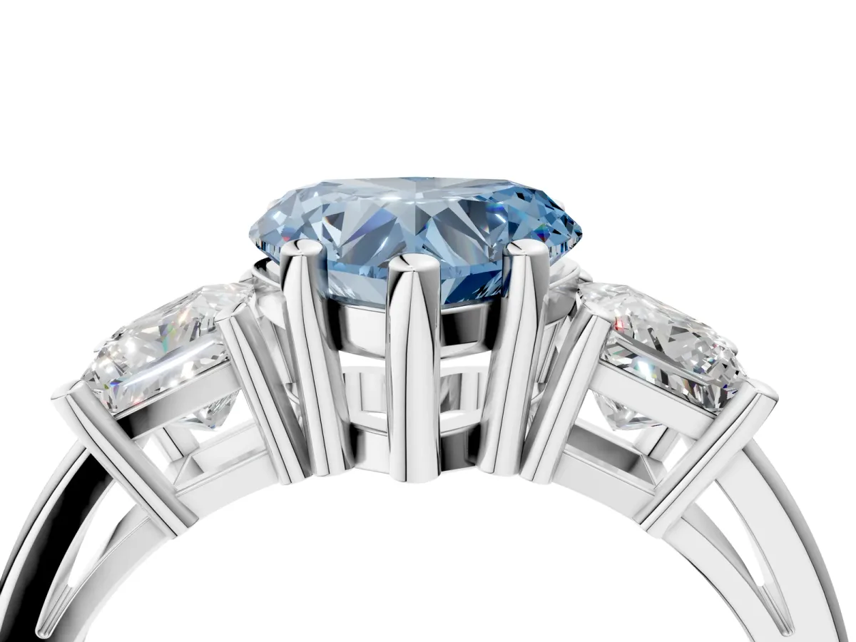 Fancy Blue Three-Stone Heart Cut Cut Solitaire Ring with Prong Setting Platinum