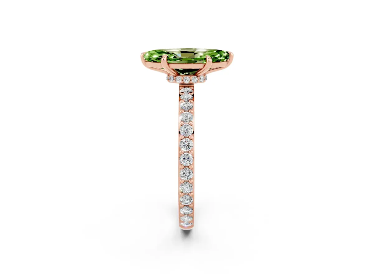 Marquise Cut Peridot Solitaire Engagement Ring with Pavé Band and Four-Prong Setting Rose gold