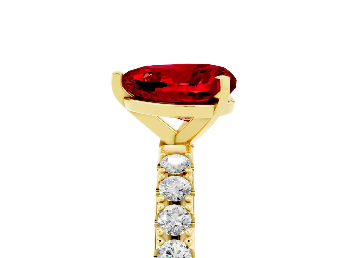 Heart Cut Ruby Solitaire Pavé Band with Four-Prong Setting Yellow gold