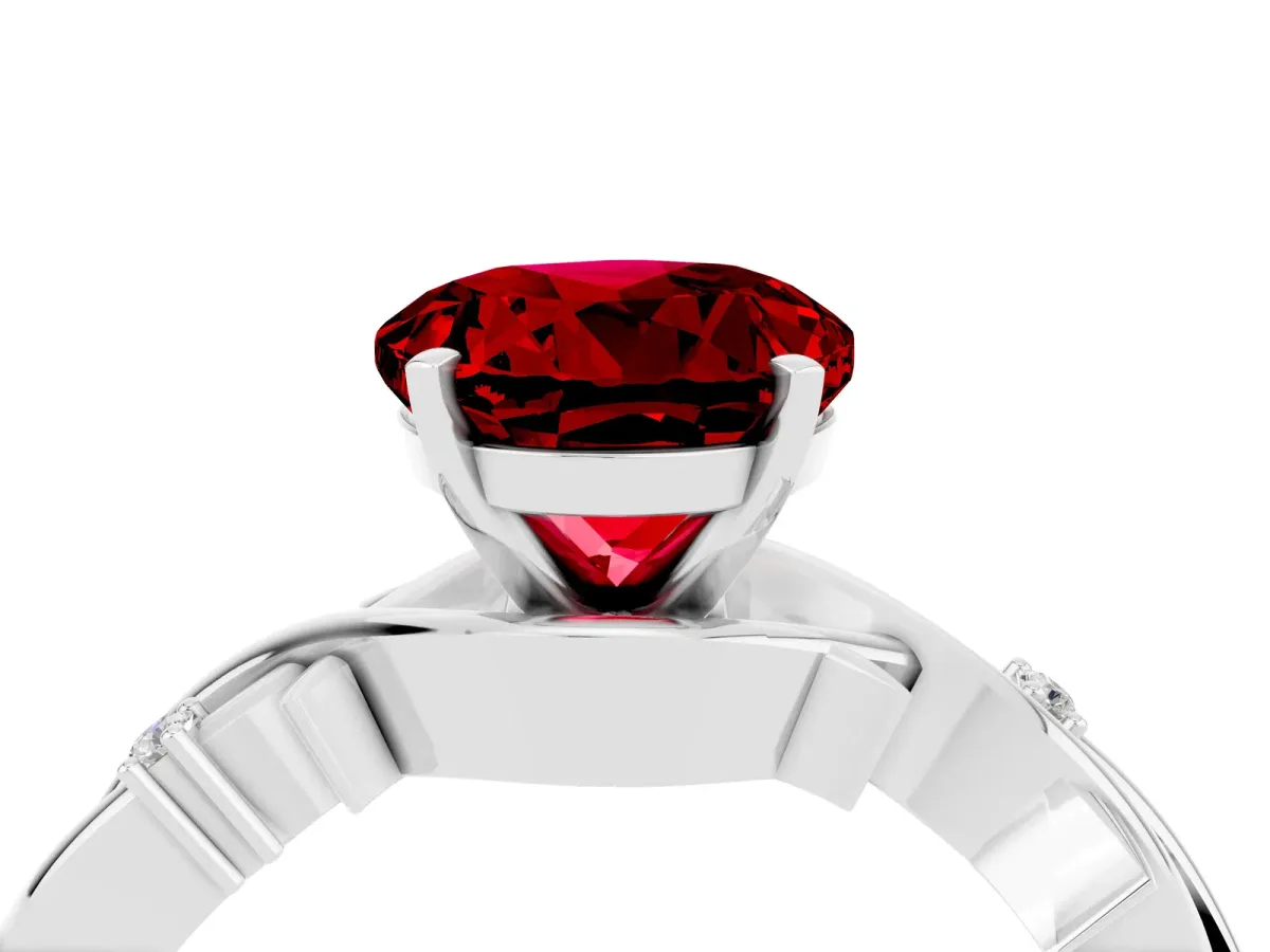 Round Cut Ruby Solitaire Ring with Twisted Band and Prong Setting Platinum