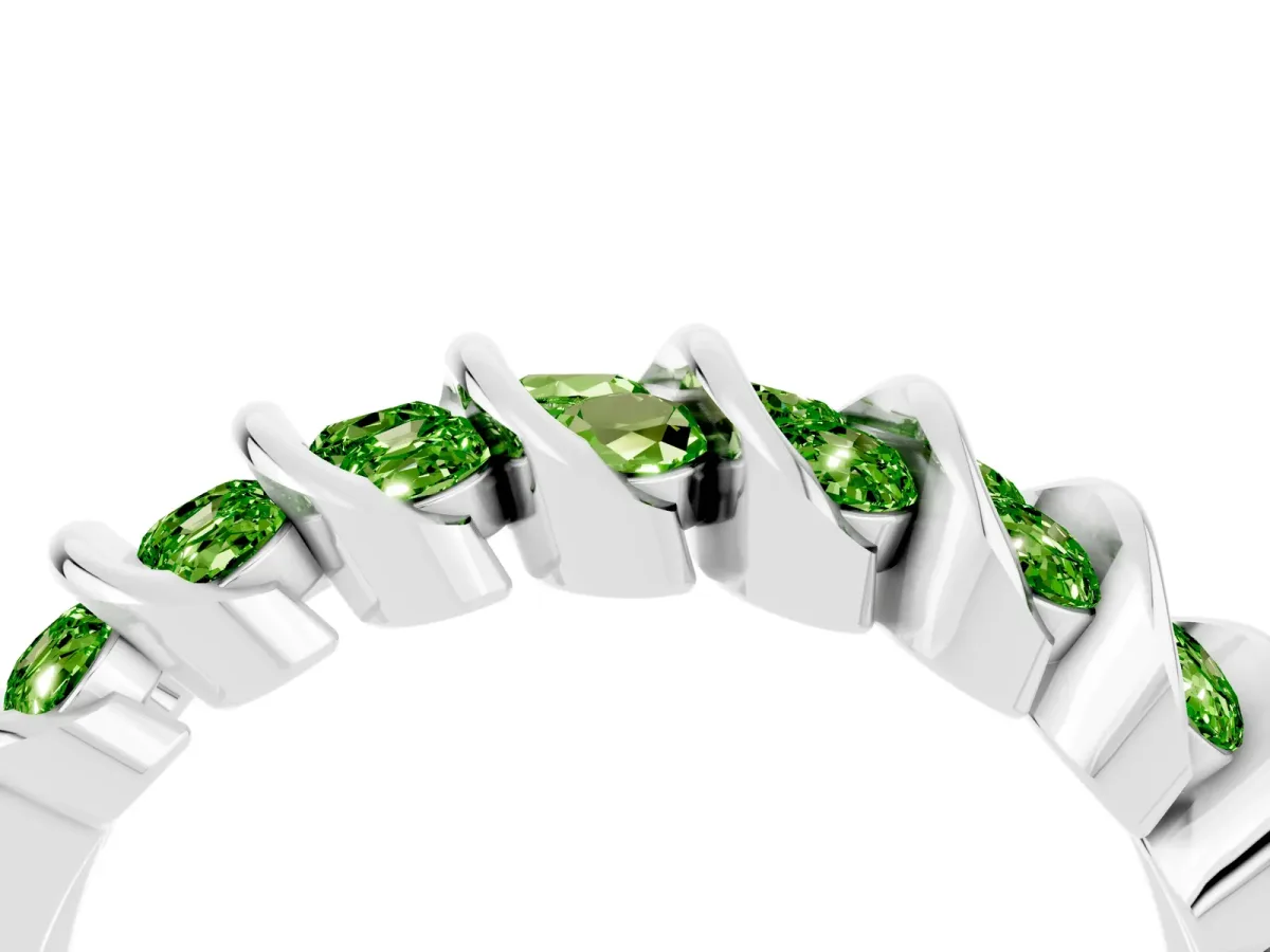 Channel Set Round Peridot Multi-Row Band Silver