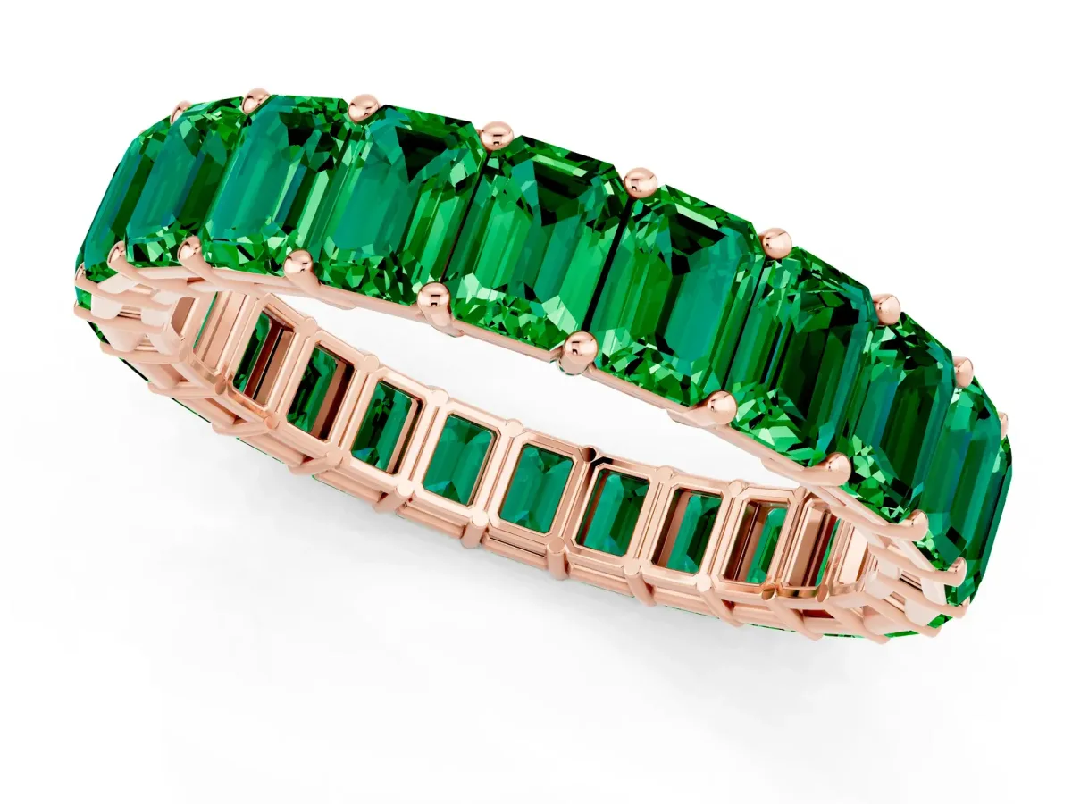 Emerald Cut Emerald Eternity Band with Shared Prong Setting Rose gold