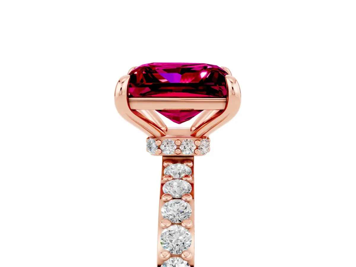 Princess Cut Garnet Solitaire Engagement Ring with Pavé Band and Four-Prong Setting Rose gold
