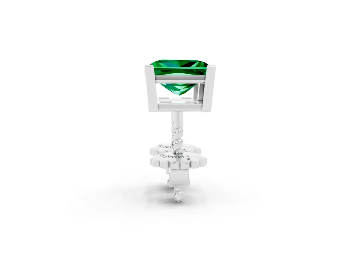 Princess Cut Emerald Stud Earrings Silver