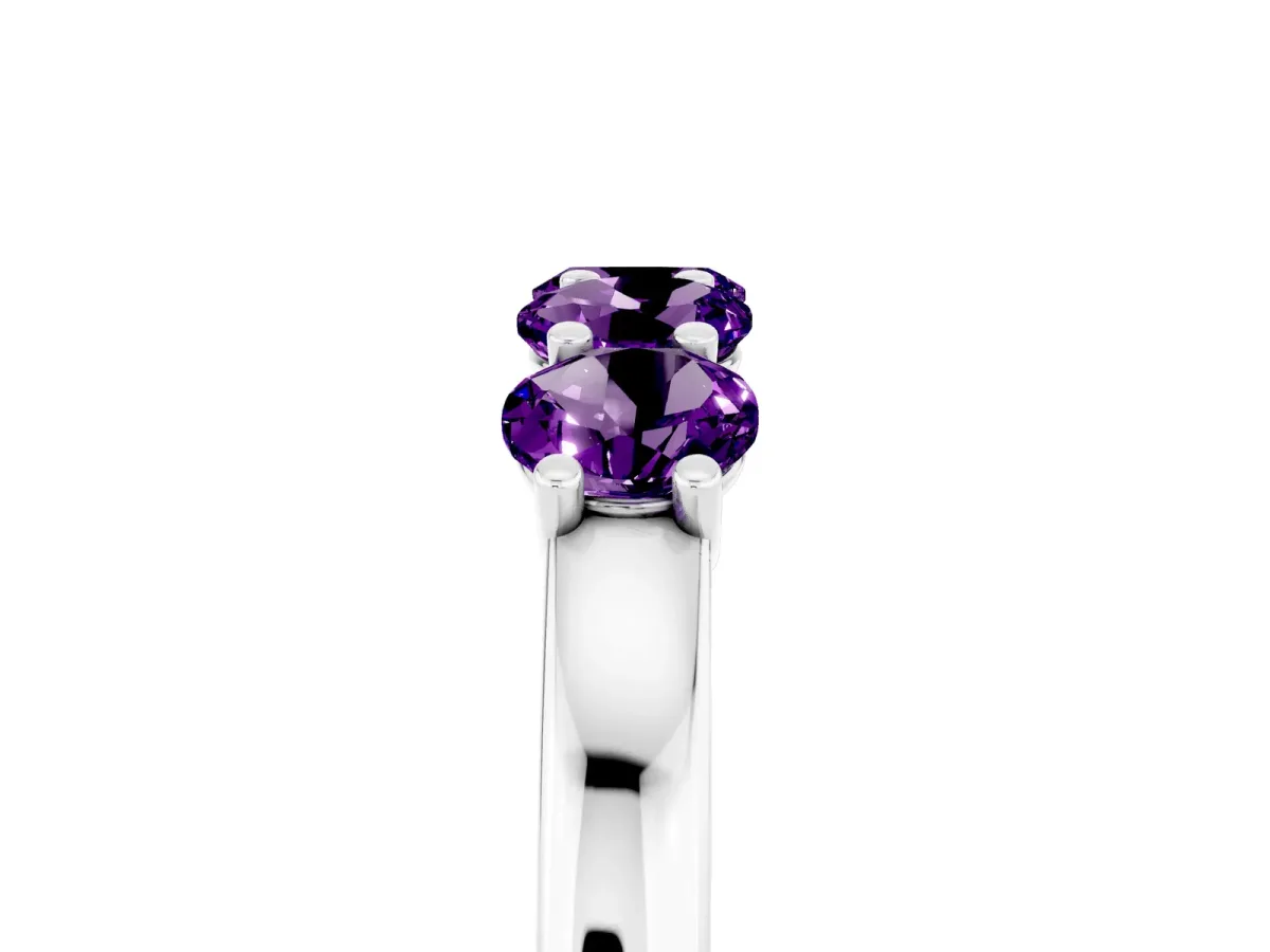 Four-Stone Round Amethyst Prong-Set Band Platinum