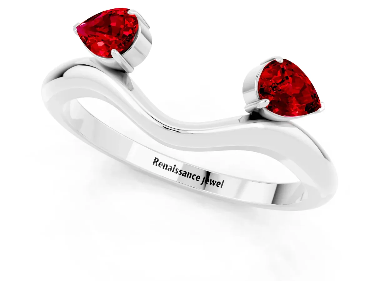 Pear Cut Ruby Two-Stone Open Band Ring with Prong Setting Silver