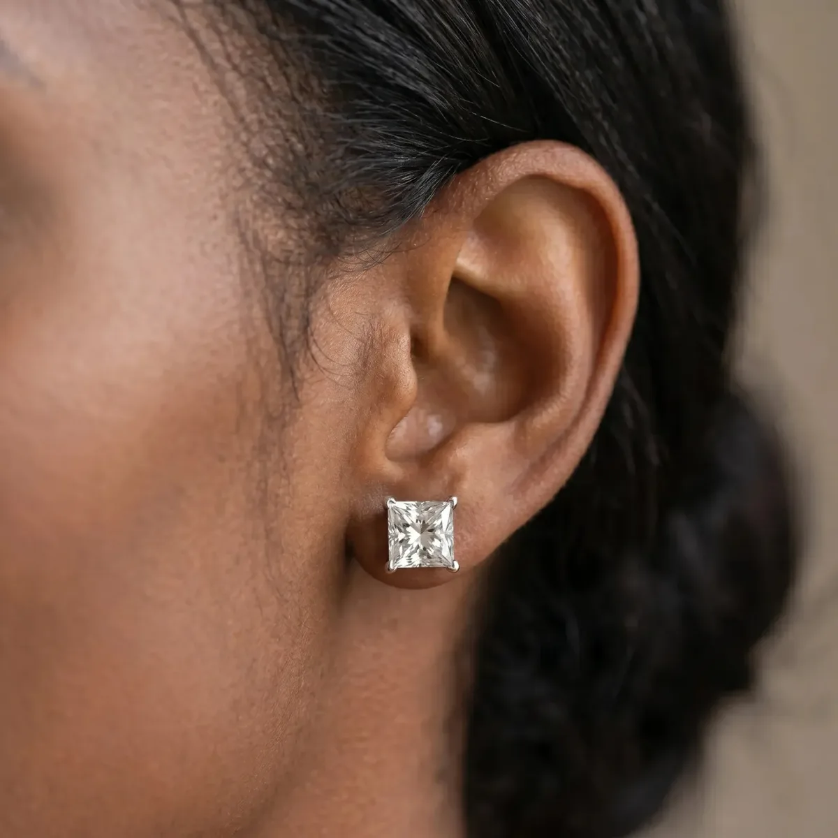 Princess Cut Diamond Stud Earrings White gold