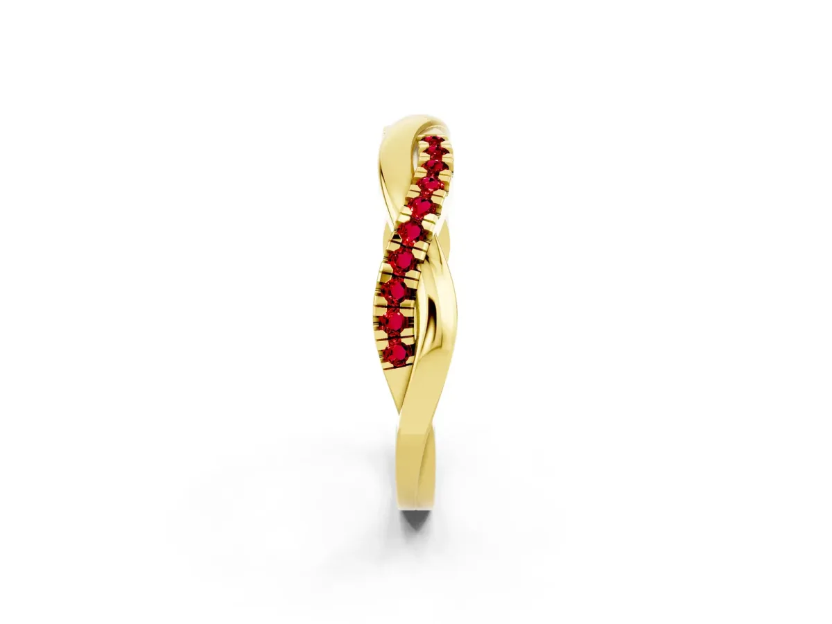 Round Ruby Twisted Infinity Band with Prong Setting Yellow gold