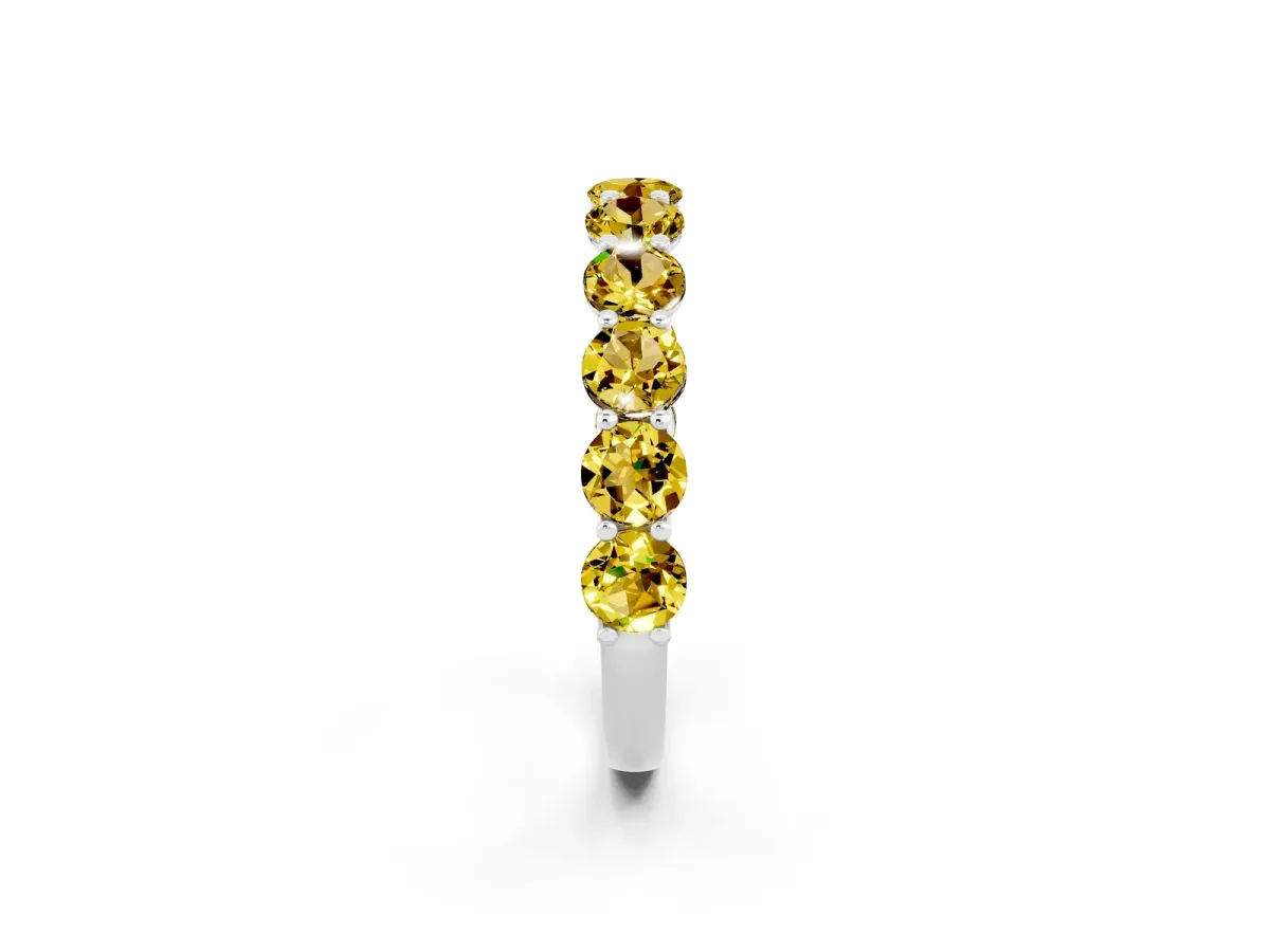 Round Yellow Sapphire Shared Prong Eternity Band Silver