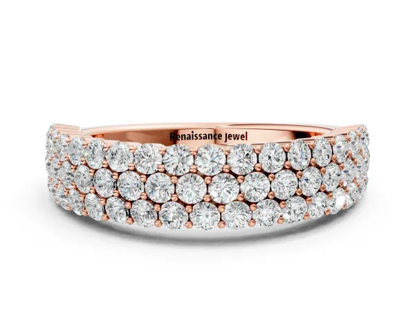 Round Diamond Checkerboard Pavé Promise Ring with Round Diamond Accents Rose gold