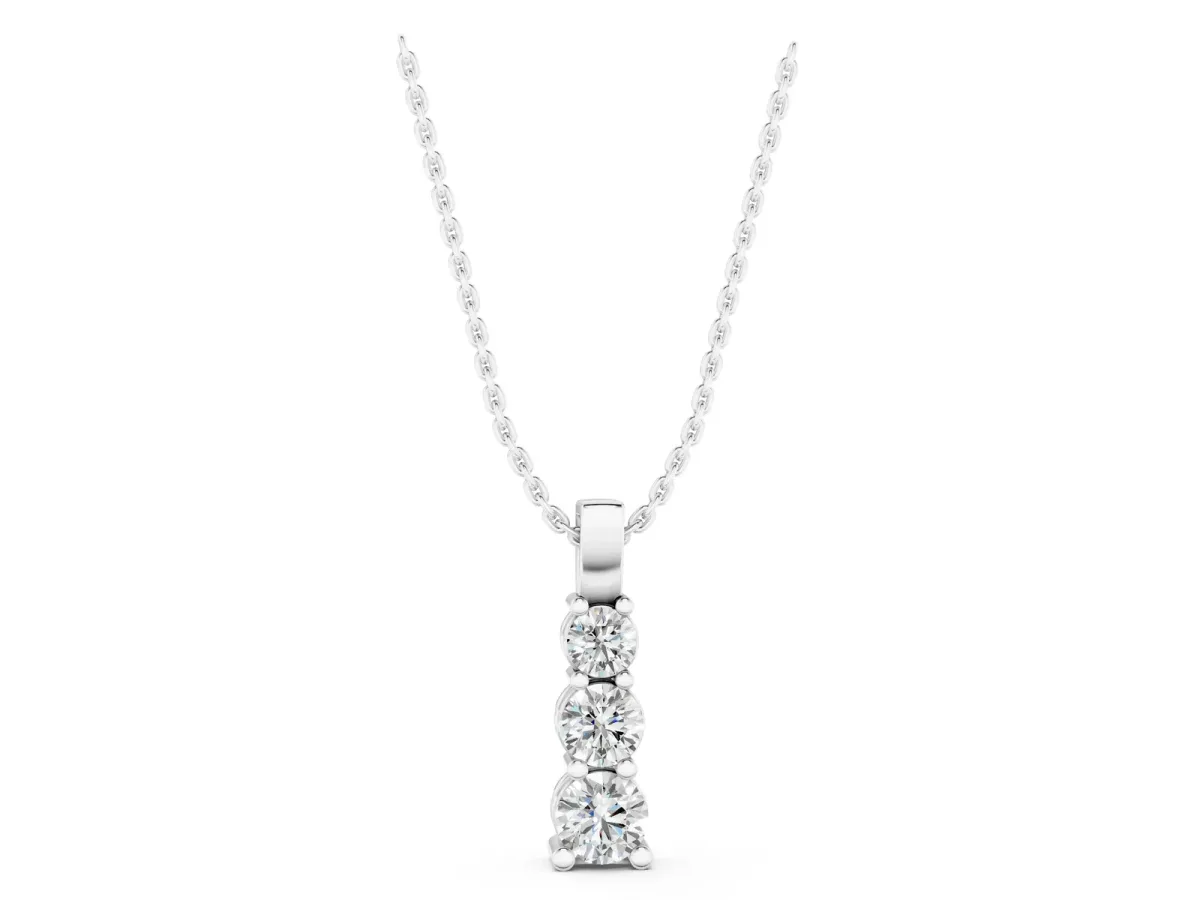 Round Diamond Vertical Prong Pendant Silver