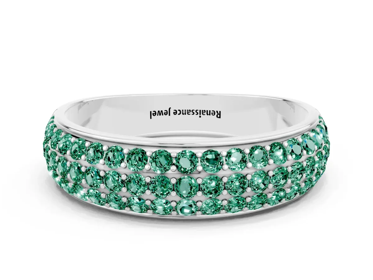 Three-Row Round Green Sapphire Eternity Band with Shared Prong Setting Platinum