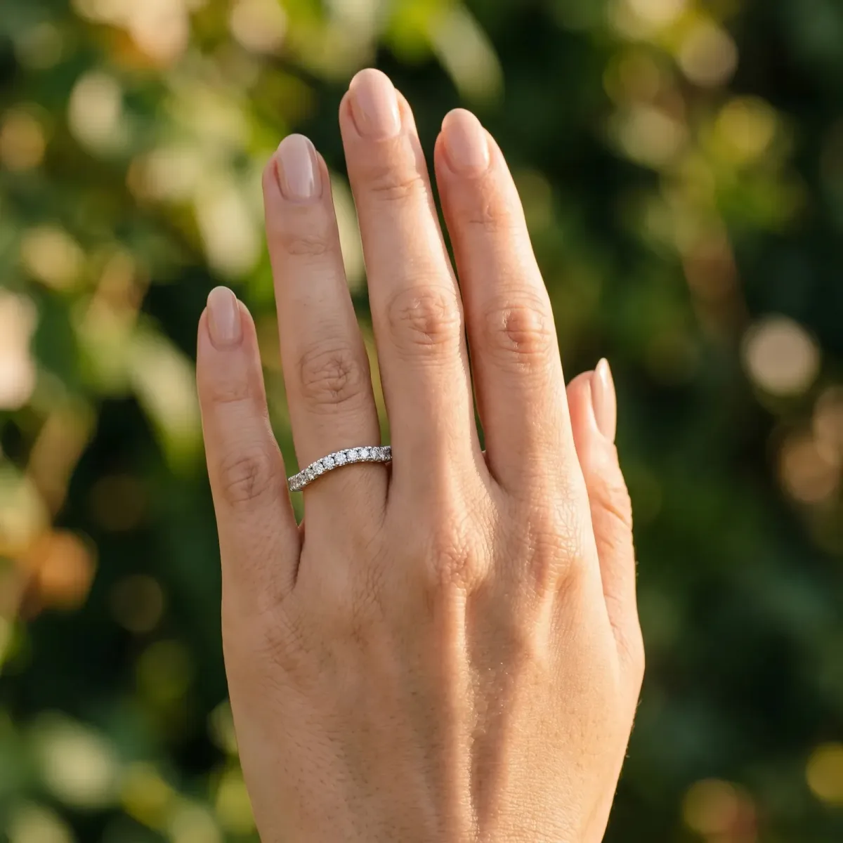 Round Diamond Pavé Half Eternity Band with Shared Prong Setting Silver
