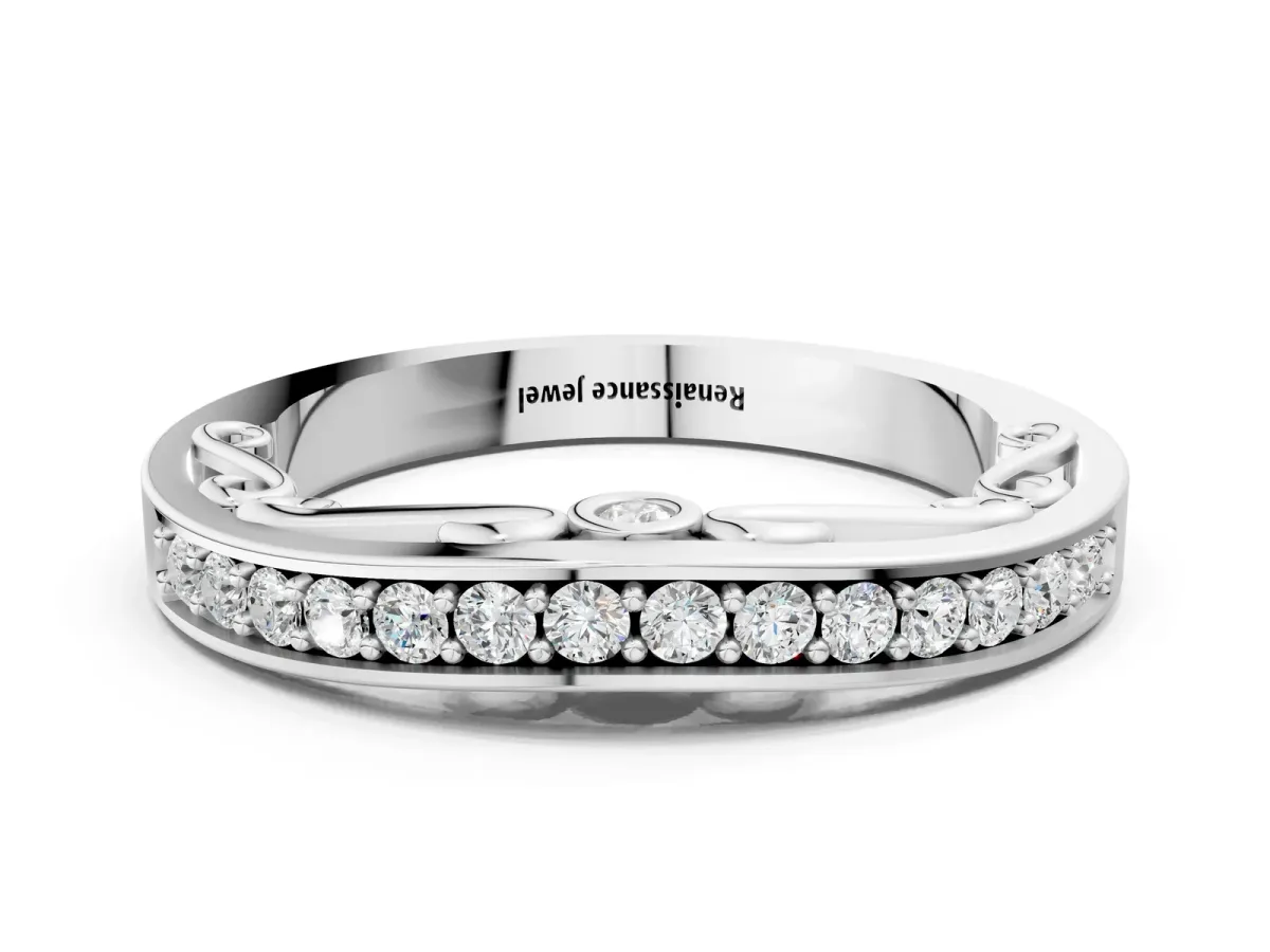 Channel Set Round Diamond Contoured Band Silver