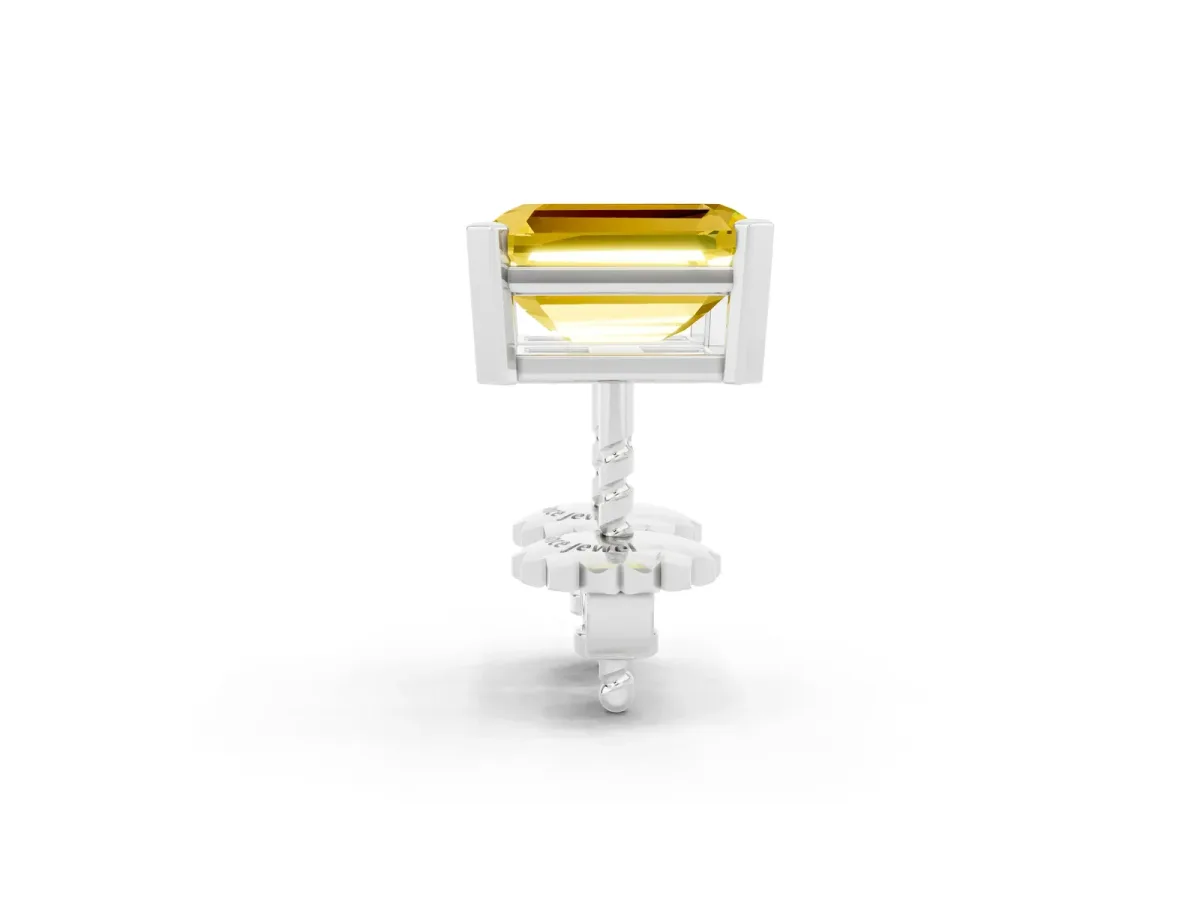 Emerald Cut Yellow Sapphire Stud Earrings Silver