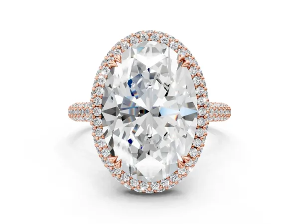 Oval Diamond Halo Ring with Round Diamond Accents Rose gold