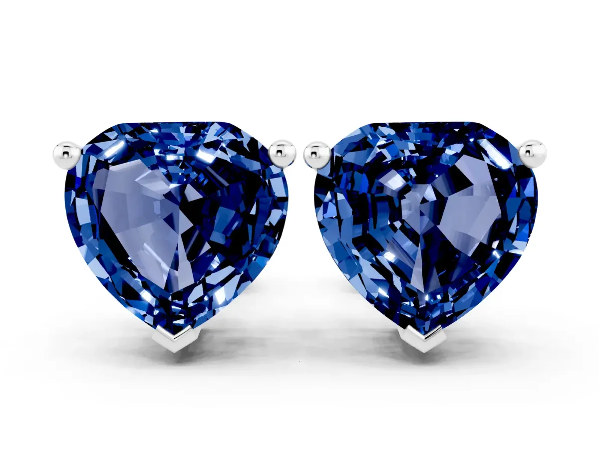 Heart Cut Blue Sapphire Stud Earrings White gold