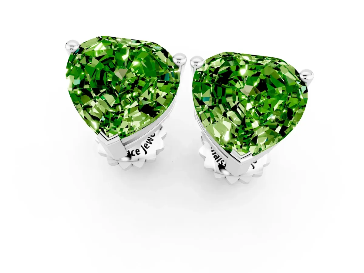 Heart Cut Peridot Stud Earrings White gold