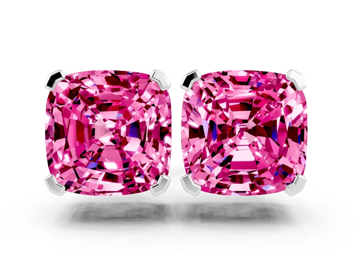 Cushion Cut Pink Sapphire Stud Earrings Silver