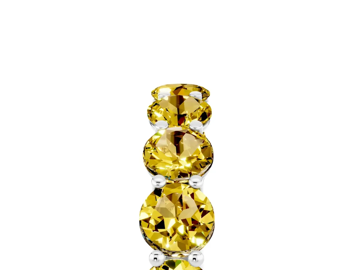 Round Yellow Sapphire Shared Prong Eternity Band Silver