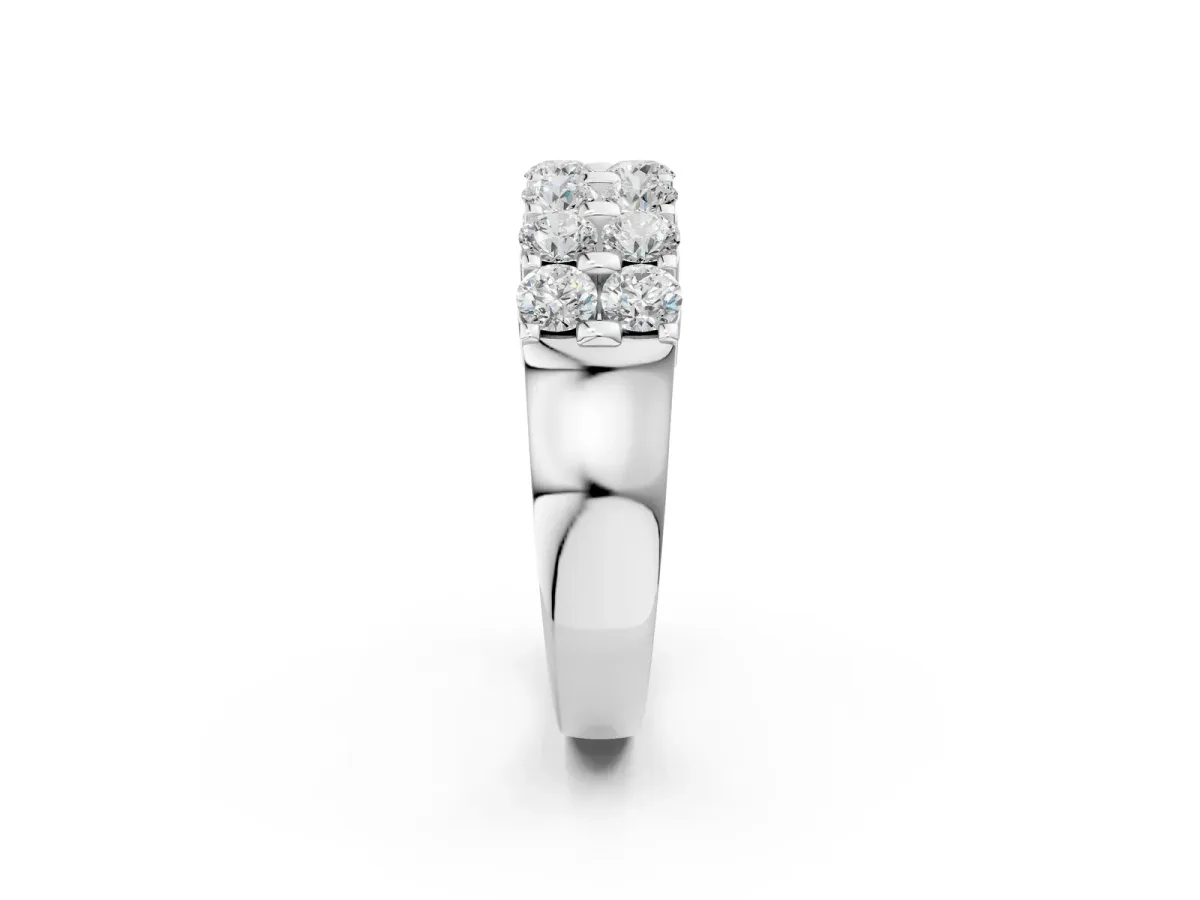 Three-Row Round Diamond Channel Band with Shared Prong Setting Platinum
