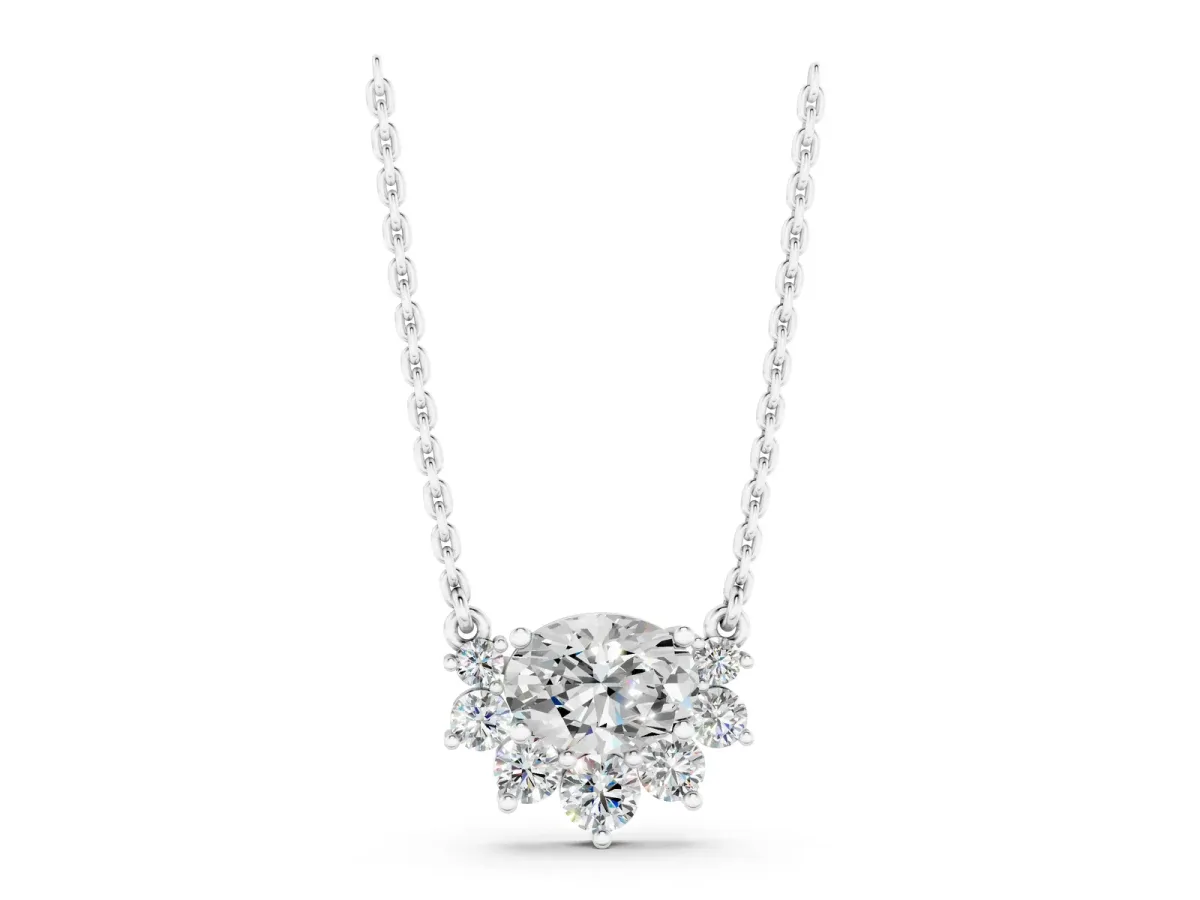 Oval Diamond Cluster Pendant with Prong Setting White gold