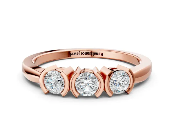 Three-Stone Round Diamond Half Bezel Prong Band Rose gold