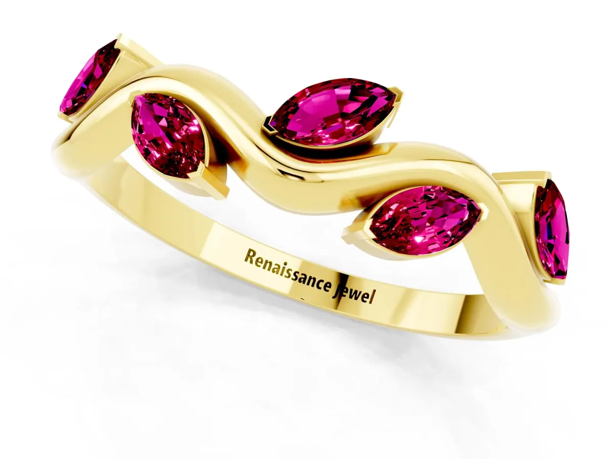 Marquise Garnet Twisted Band with Prong Setting Yellow gold