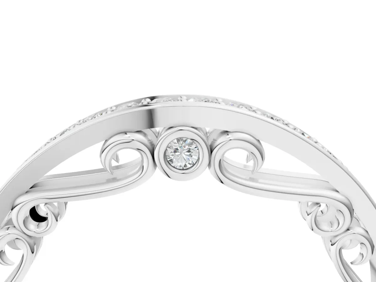 Channel Set Round Diamond Contoured Band Silver