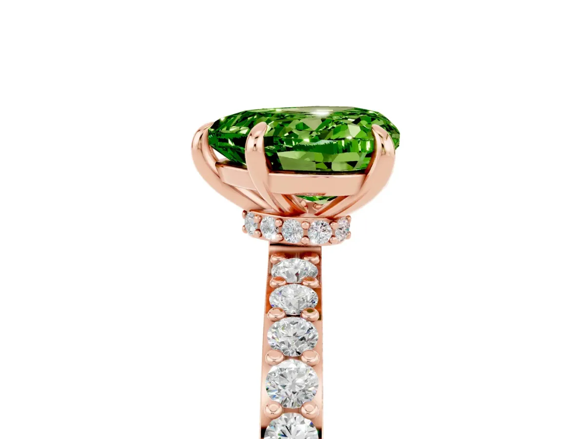 Heart Cut Peridot Solitaire Engagement Ring with Pavé Band and Four-Prong Setting Rose gold