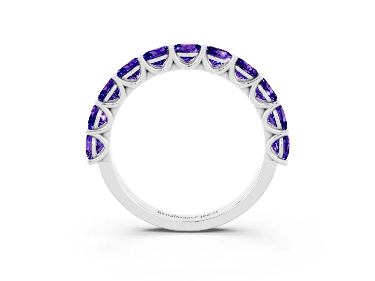 Round Tanzanite Shared Prong Eternity Band Platinum