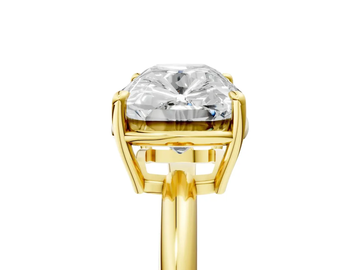 Old Mine Elongated Cushion Diamond East-West Bezel Set Four Claw Solitaire Ring Yellow gold