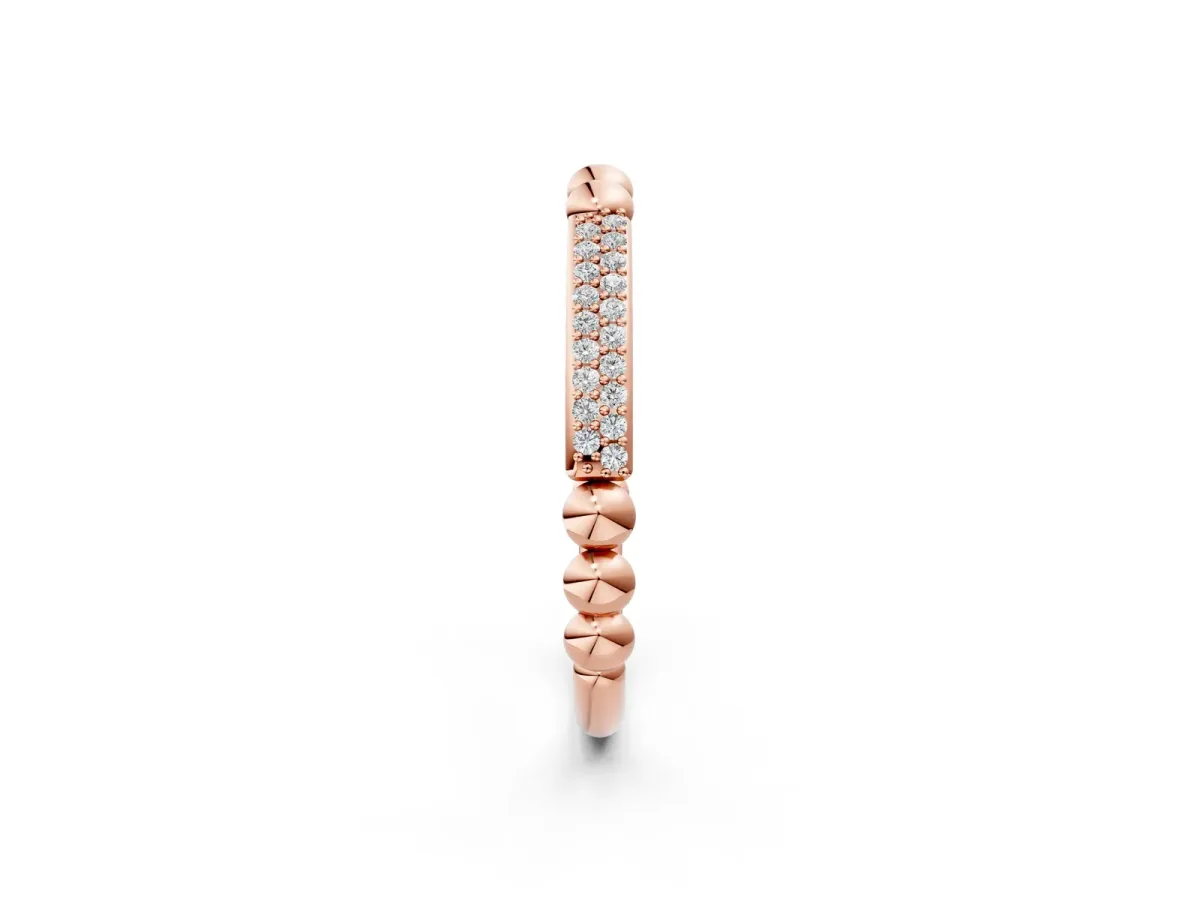 Pave Round Diamond Beaded Band with Shared Prong Setting Rose gold