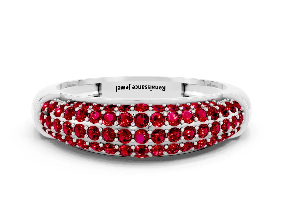 Three-Row Pavé Round Ruby Dome Band Silver