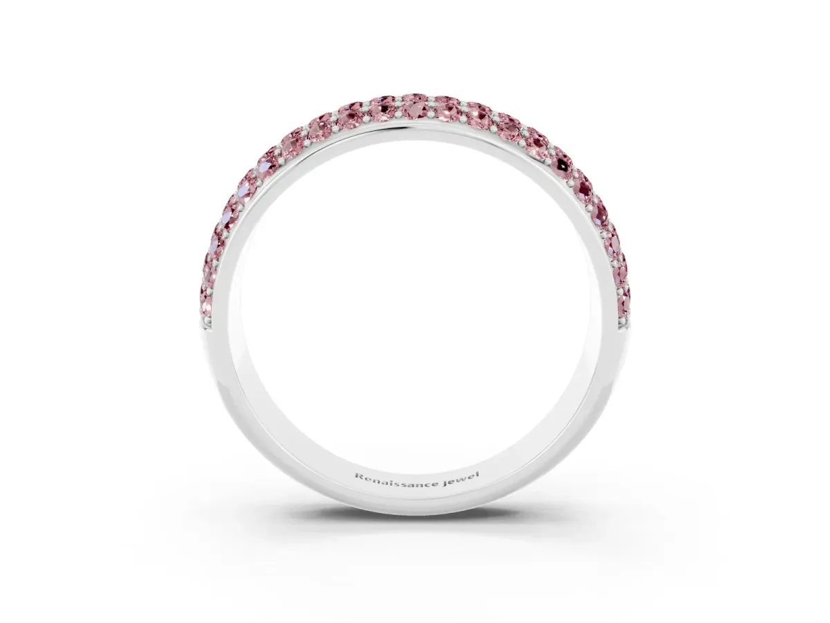 Three-Row Round Morganite Eternity Band with Shared Prong Setting White gold