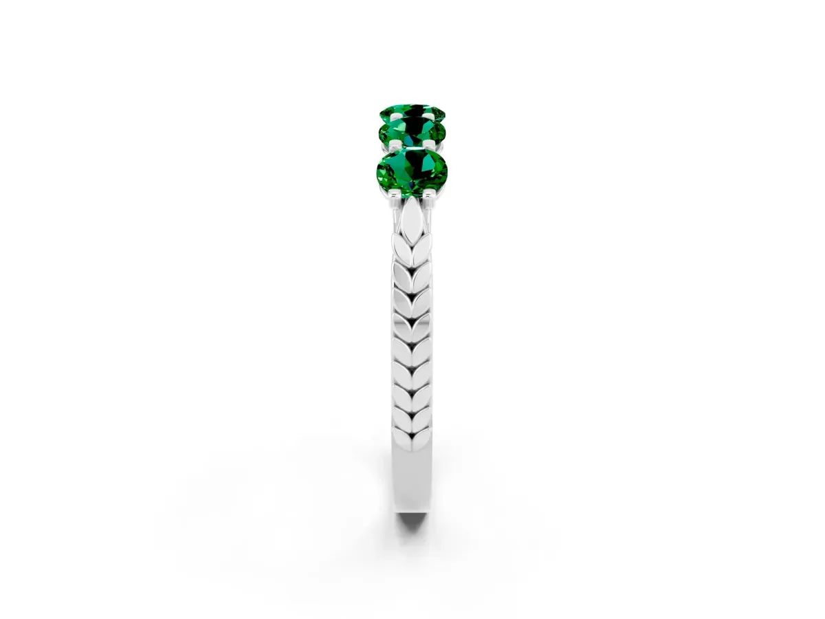 Five-Stone Round Emerald Prong-Set Band Silver