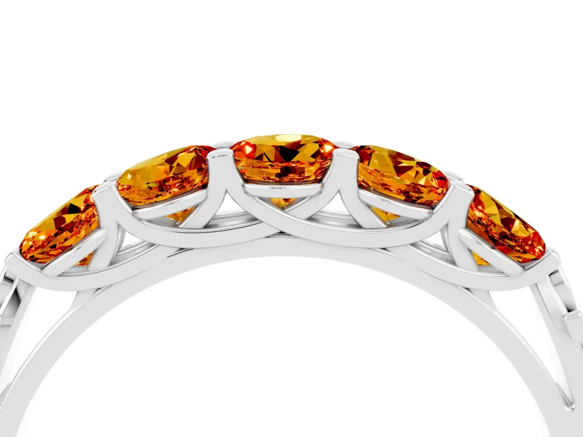 Five-Stone Round Citrine Prong-Set Band White gold
